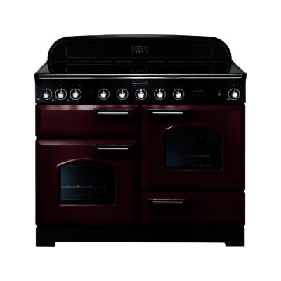 Rangemaster Classic Deluxe 110cm Electric Induction 90450 Range Cooker in Cranberry with Brass Trim and Induction Hob Rangemaster Classic Deluxe 110cm Electric Induction 90450 Range Cooker in Cranberry with Brass Trim and Induction Hob